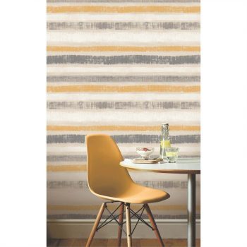 grey and mustard striped wallpaper